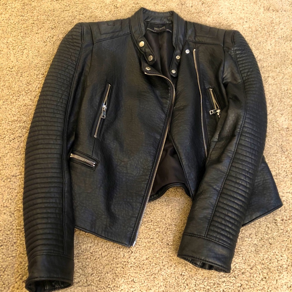 Zara Black Leather Jacket with Zipper